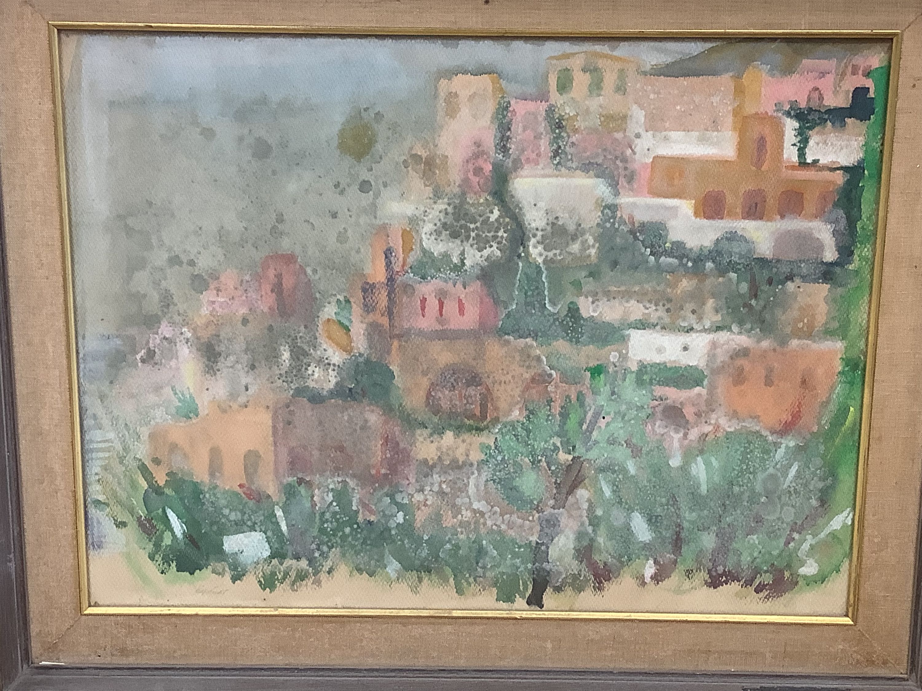 Evelyn Licht, watercolour, Hillside town, signed, 45 x 60cm and a watercolour landscape by Henry Clarence Whaite, 32 x 47cm